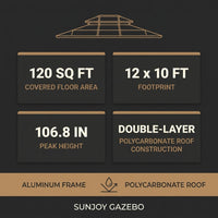 12'X10' Hardtop Gazebo, Aluminum Permanent Pavilion with Polycarbonate Double Roof, Removable Curtains & Mosquito Netting for Patio, Garden, Lawn, Upgrade Your Outdoors (Brown, 12'X10') — Results & Stats