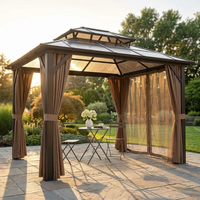 12'X10' Hardtop Gazebo, Aluminum Permanent Pavilion with Polycarbonate Double Roof, Removable Curtains & Mosquito Netting for Patio, Garden, Lawn, Upgrade Your Outdoors (Brown, 12'X10') — Studio Shot