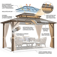 12'X10' Hardtop Gazebo, Aluminum Permanent Pavilion with Polycarbonate Double Roof, Removable Curtains & Mosquito Netting for Patio, Garden, Lawn, Upgrade Your Outdoors (Brown, 12'X10') — How It Works