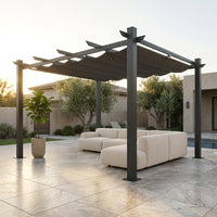 16 Ft. W X 12 Ft. D Aluminum Pergola Outdoor with Dark Gray Retractable Canopy — Studio Shot