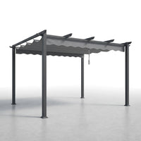16 Ft. W X 12 Ft. D Aluminum Pergola Outdoor with Dark Gray Retractable Canopy — Studio Shot