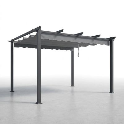 Aluminum Pergola Built for Outdoor Living, 16x12 Ft Coverage, Retractable Dark Gray Canopy, 192 Sq Ft Shade