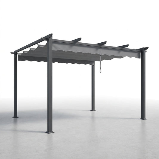 16 Ft. W X 12 Ft. D Aluminum Pergola Outdoor with Dark Gray Retractable Canopy — Studio Shot