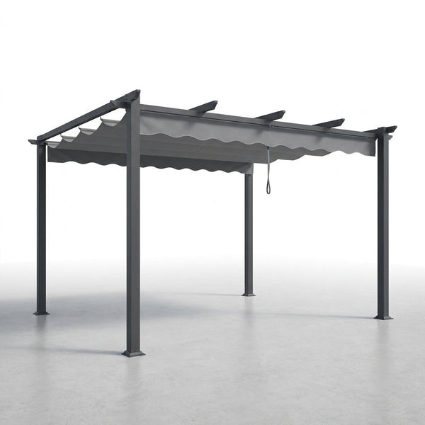 16 Ft. W X 12 Ft. D Aluminum Pergola Outdoor with Dark Gray Retractable Canopy — Studio Shot