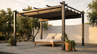 16 Ft. W X 12 Ft. D Aluminum Pergola Outdoor with Dark Gray Retractable Canopy — Lifestyle