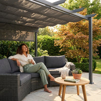 16 Ft. W X 12 Ft. D Aluminum Pergola Outdoor with Dark Gray Retractable Canopy — Lifestyle