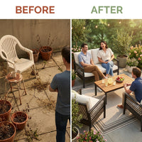 4-Piece Wicker Patio Conversation Set with Cushion, Outdoor Patio Furniture Set with Wood Table Top-Grey Cushions — Before & After