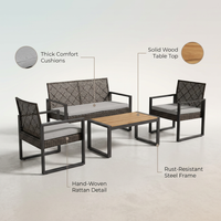 4-Piece Wicker Patio Conversation Set with Cushion, Outdoor Patio Furniture Set with Wood Table Top-Grey Cushions — infographic
