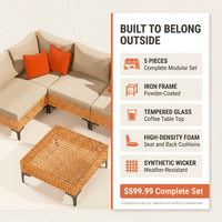 5 Piece Outdoor Patio Furniture Set Modular Outdoor Furniture Set Wicker Outdoor Sectional Sofa with Cushions and Table Patio Set for Balcony Porch Deck Yard ( (Salmon&Orange Wicker, Sand Cushion)) — Results & Stats