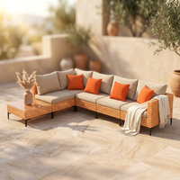 5 Piece Outdoor Patio Furniture Set Modular Outdoor Furniture Set Wicker Outdoor Sectional Sofa with Cushions and Table Patio Set for Balcony Porch Deck Yard ( (Salmon&Orange Wicker, Sand Cushion)) — Studio Shot