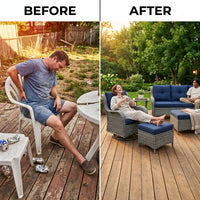 Outdoor Patio Conversation Set Built for Comfort, Steel Frame, High-Density Cushions, 6-Piece Collection — Before & After