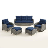 Outdoor Patio Conversation Set Built for Comfort, Steel Frame, High-Density Cushions, 6-Piece Collection — Studio Shot