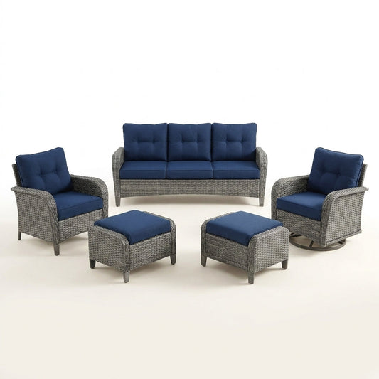 Outdoor Patio Conversation Set Built for Comfort, Steel Frame, High-Density Cushions, 6-Piece Collection — Studio Shot