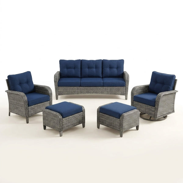Outdoor Patio Conversation Set Built for Comfort, Steel Frame, High-Density Cushions, 6-Piece Collection — Studio Shot