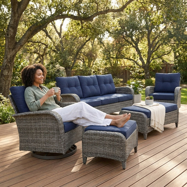 Outdoor Patio Conversation Set Built for Comfort, Steel Frame, High-Density Cushions, 6-Piece Collection