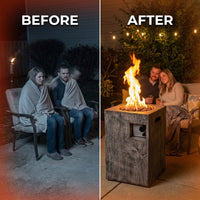 Outdoor Propane Fire Pit, 30000 BTU Column Propane Fire Pit, Wood-Look Surface — Before & After