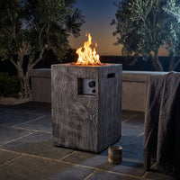 Outdoor Propane Fire Pit, 30000 BTU Column Propane Fire Pit, Wood-Look Surface — Studio Shot