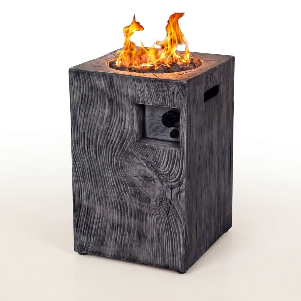 Outdoor Propane Fire Pit, 30000 BTU Column Propane Fire Pit, Wood-Look Surface — Studio Shot