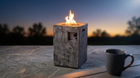 Outdoor Propane Fire Pit, 30000 BTU Column Propane Fire Pit, Wood-Look Surface — Lifestyle
