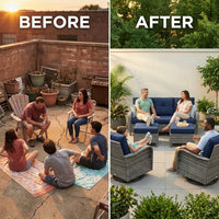 Patio Furniture Set 6-Piece Outdoor Patio Conversation Set with Blue Cushions Lawn Furniture — Before & After