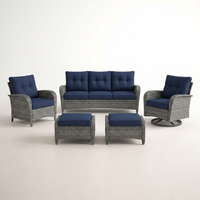 Patio Furniture Set 6-Piece Outdoor Patio Conversation Set with Blue Cushions Lawn Furniture — Studio Shot