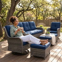 Patio Furniture Set 6-Piece Outdoor Patio Conversation Set with Blue Cushions Lawn Furniture — Lifestyle