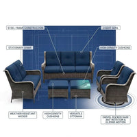 Patio Furniture Set 6-Piece Outdoor Patio Conversation Set with Blue Cushions Lawn Furniture — How It Works