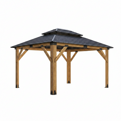 11x13 Ft Cedar Wood Gazebo with Double Roof