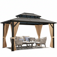 Hardtop Gazebo Built for Year-Round Use, 12x10 Aluminum Frame, Polycarbonate Double Roof, Removable Curtains