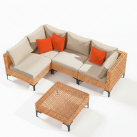 Outdoor Patio Furniture Set Built for Modular Living, 5 Piece Wicker Sectional, Cushions Included, Sand Color