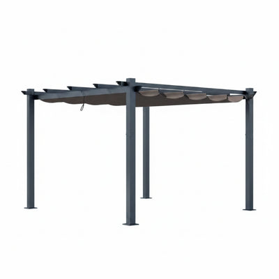 10x10 Ft Aluminum Pergola with Retractable Canopy, Dark Gray