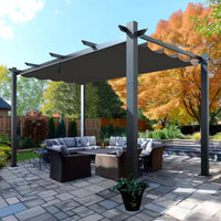 Aluminum Pergola Built for Outdoor Living, 16x12 Ft Coverage, Retractable Dark Gray Canopy, 192 Sq Ft Shade