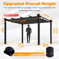 Aluminum Pergola Built for Outdoor Living, 16x12 Ft Coverage, Retractable Dark Gray Canopy, 192 Sq Ft Shade