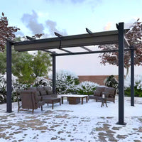 Aluminum Pergola Built for Outdoor Living, 16x12 Ft Coverage, Retractable Dark Gray Canopy, 192 Sq Ft Shade