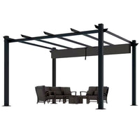 Aluminum Pergola Built for Outdoor Living, 16x12 Ft Coverage, Retractable Dark Gray Canopy, 192 Sq Ft Shade